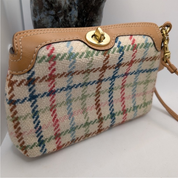 Coach Tattersall Wool Turnlock Top Wristlet – Plaid Wool & Leather | EUC - Picture 1 of 9